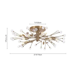 Mid-Century Firework Crystal Branching Semi Flush Mount