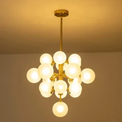 Mid-Century Frosted Glass Bubble Tiered Sputnik Chandelier