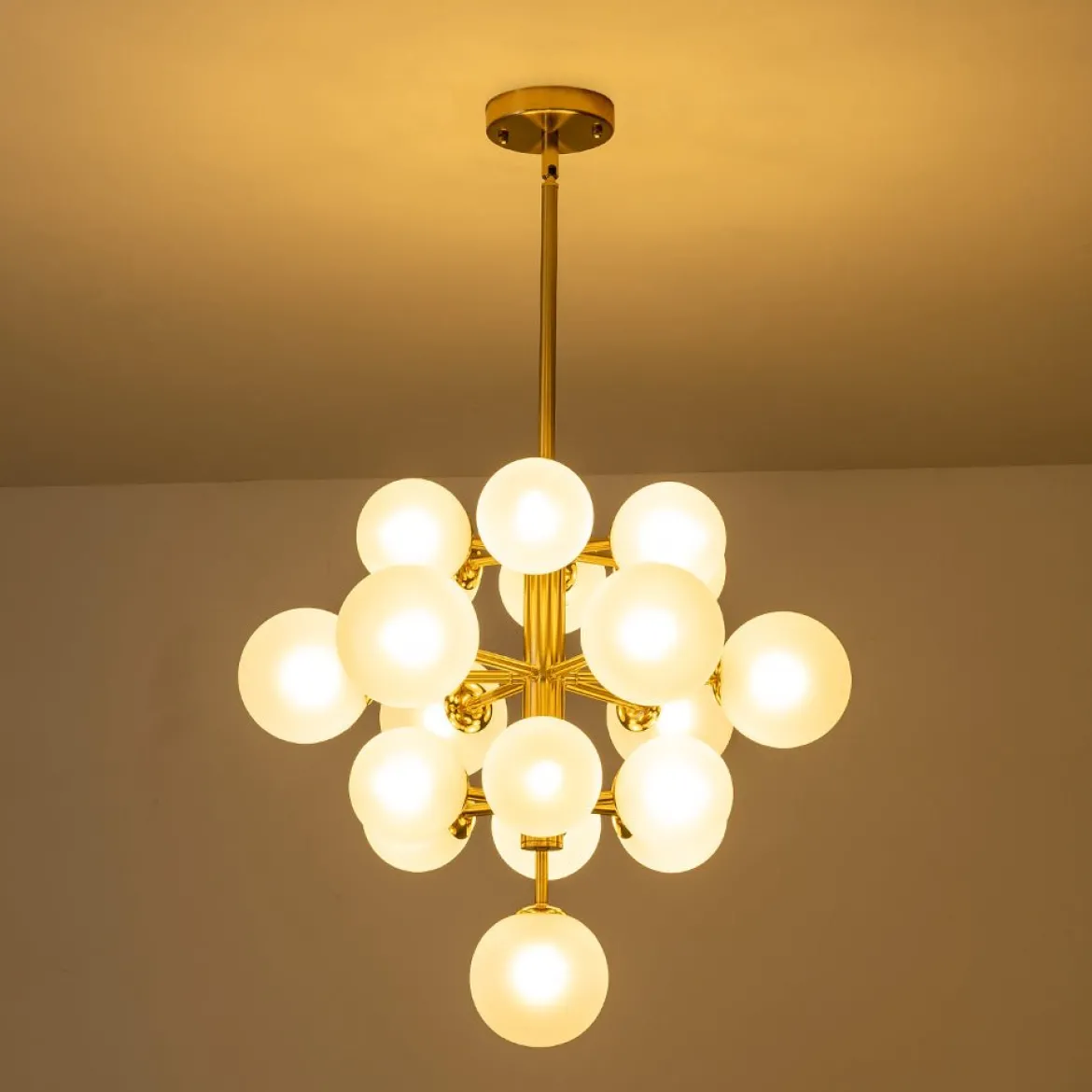 Mid-Century Frosted Glass Bubble Tiered Sputnik Chandelier