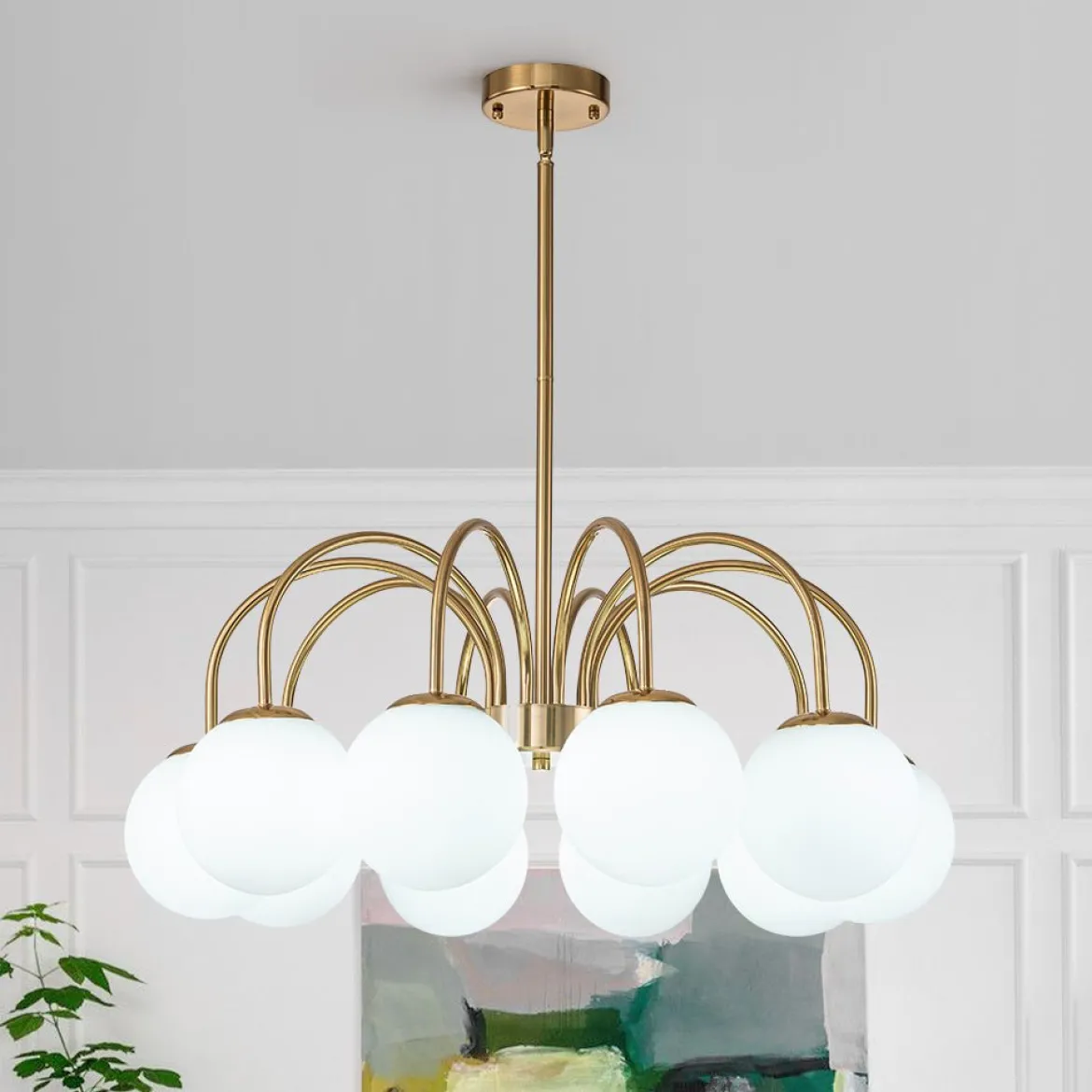 Mid-Century Frosted Glass Globe Bubble Round Chandelier