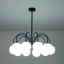 Mid-Century Frosted Glass Globe Bubble Round Chandelier