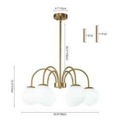 Mid-Century Frosted Glass Globe Bubble Round Chandelier