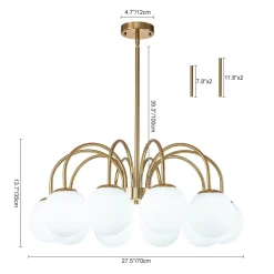 Mid-Century Frosted Glass Globe Bubble Round Chandelier