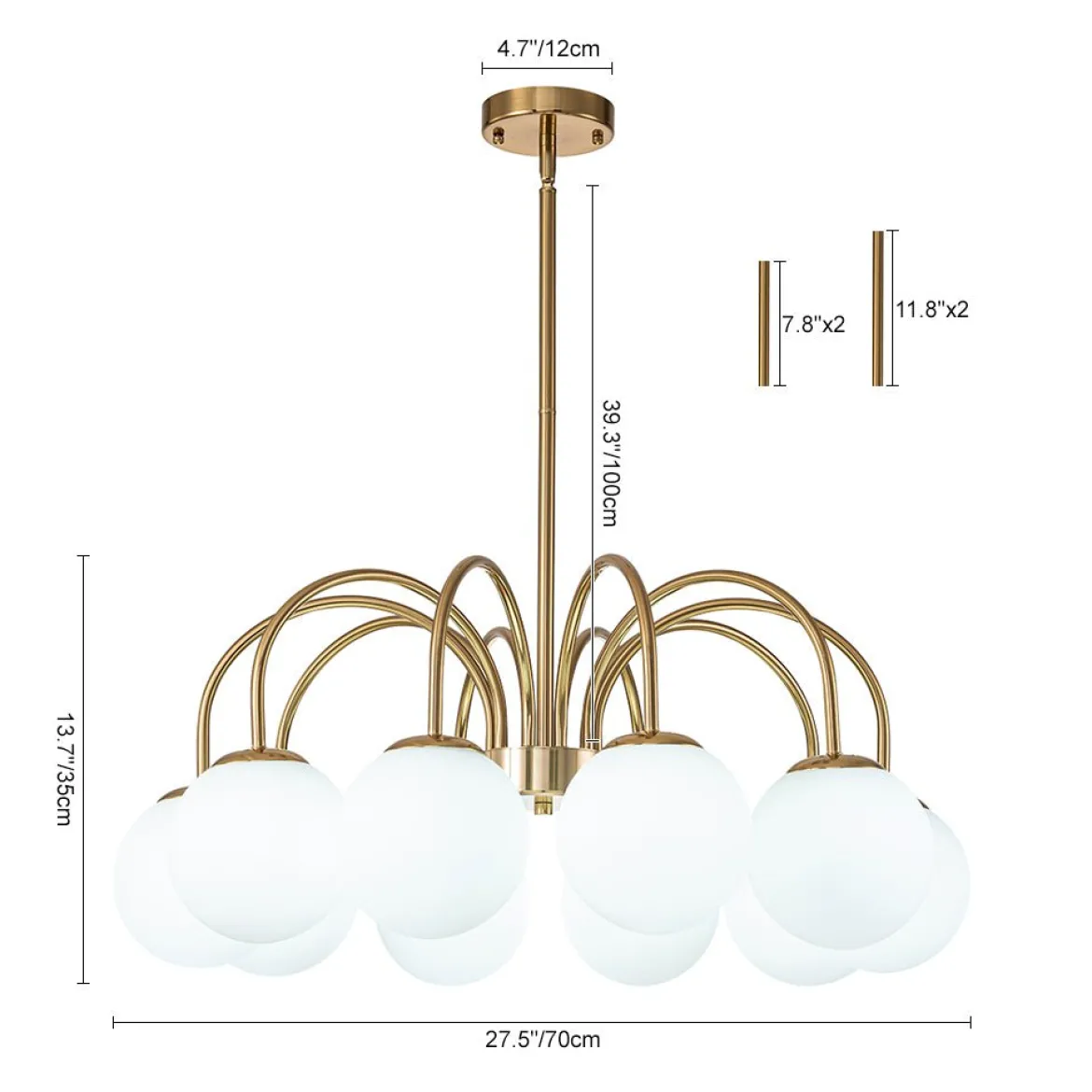 Mid-Century Frosted Glass Globe Bubble Round Chandelier