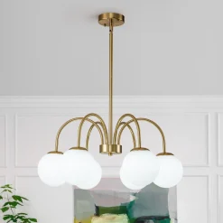 Mid-Century Frosted Glass Globe Bubble Round Chandelier