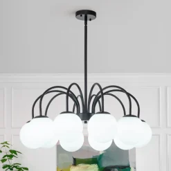 Mid-Century Frosted Glass Globe Bubble Round Chandelier
