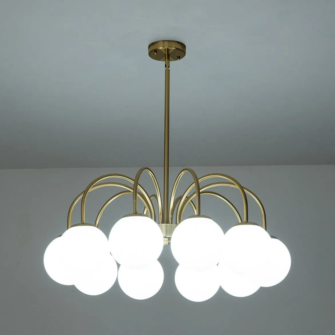 Mid-Century Frosted Glass Globe Bubble Round Chandelier