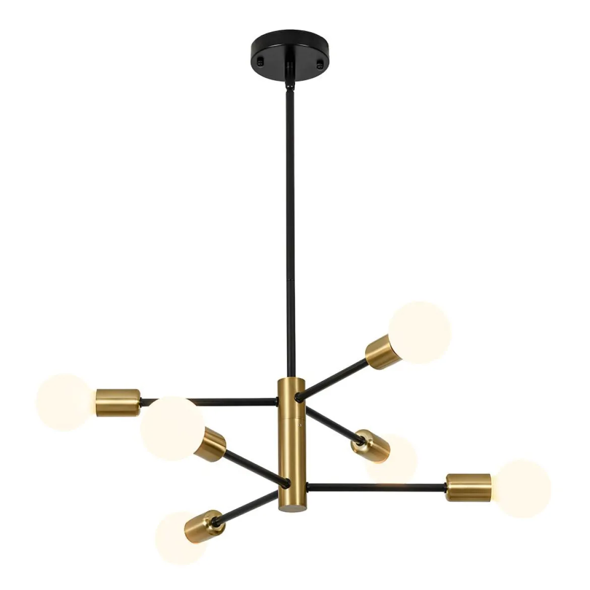 Mid-century 6-Light Black Brass Tiered Sputnik Chandelier