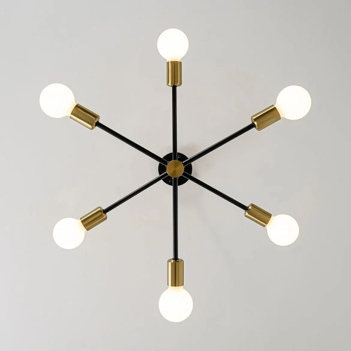 Mid-century 6-Light Black Brass Tiered Sputnik Chandelier
