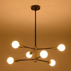 Mid-century 6-Light Black Brass Tiered Sputnik Chandelier