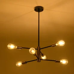 Mid-century 6-Light Black Brass Tiered Sputnik Chandelier