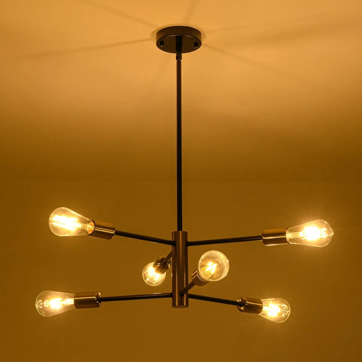 Mid-century 6-Light Black Brass Tiered Sputnik Chandelier