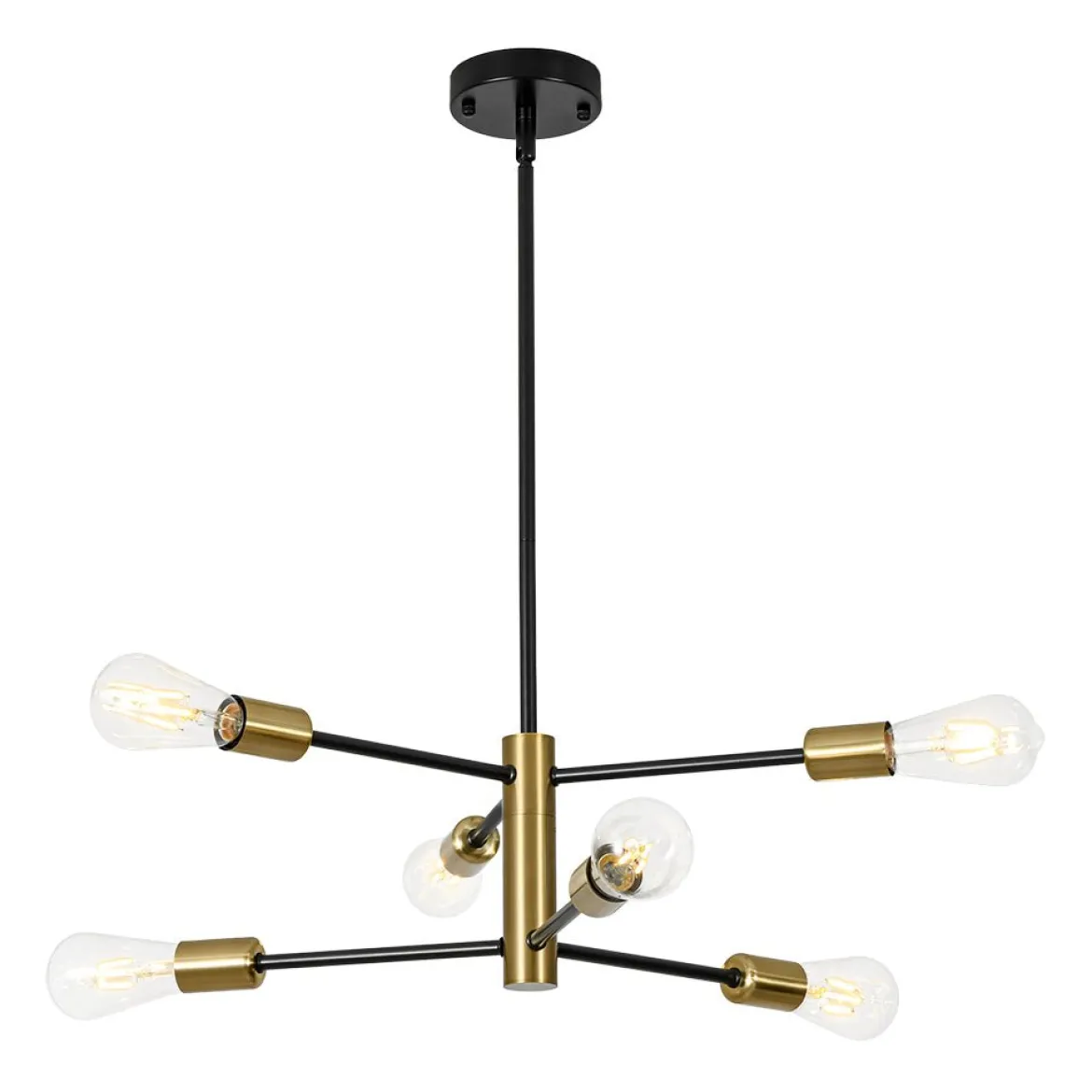 Mid-century 6-Light Black Brass Tiered Sputnik Chandelier