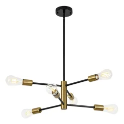 Mid-century 6-Light Black Brass Tiered Sputnik Chandelier