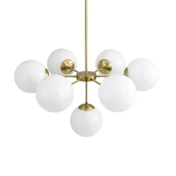 Mid-Century 7-light Brass Opal Glass Globe Sputnik Chandelier