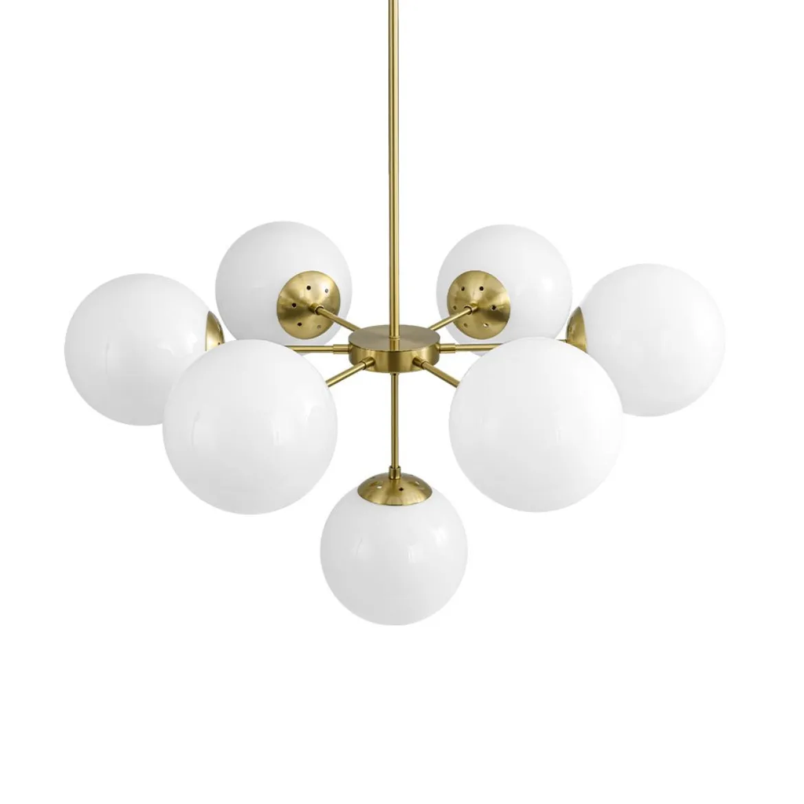 Mid-Century 7-light Brass Opal Glass Globe Sputnik Chandelier