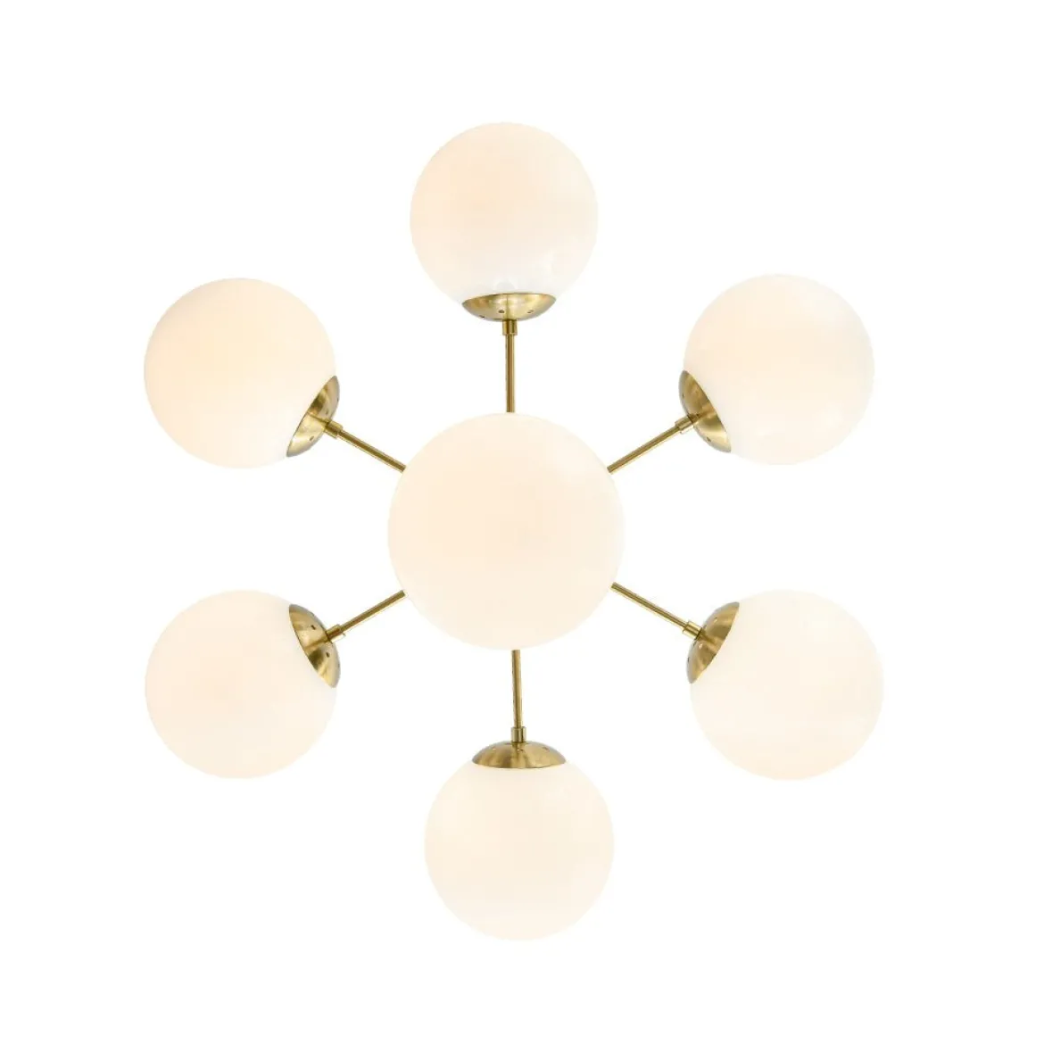 Mid-Century 7-light Brass Opal Glass Globe Sputnik Chandelier