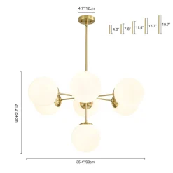 Mid-Century 7-light Brass Opal Glass Globe Sputnik Chandelier