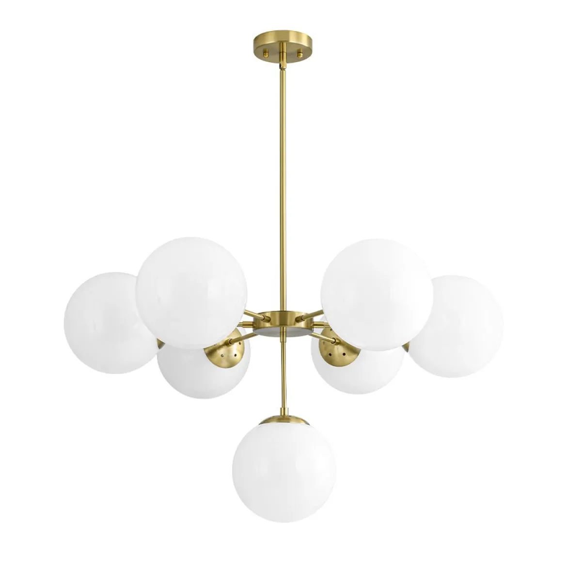 Mid-Century 7-light Brass Opal Glass Globe Sputnik Chandelier