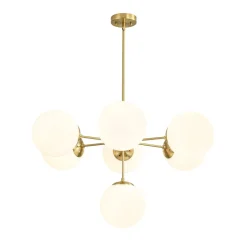 Mid-Century 7-light Brass Opal Glass Globe Sputnik Chandelier