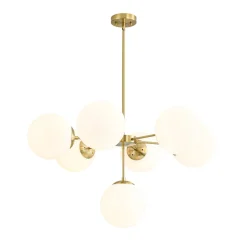Mid-Century 7-light Brass Opal Glass Globe Sputnik Chandelier