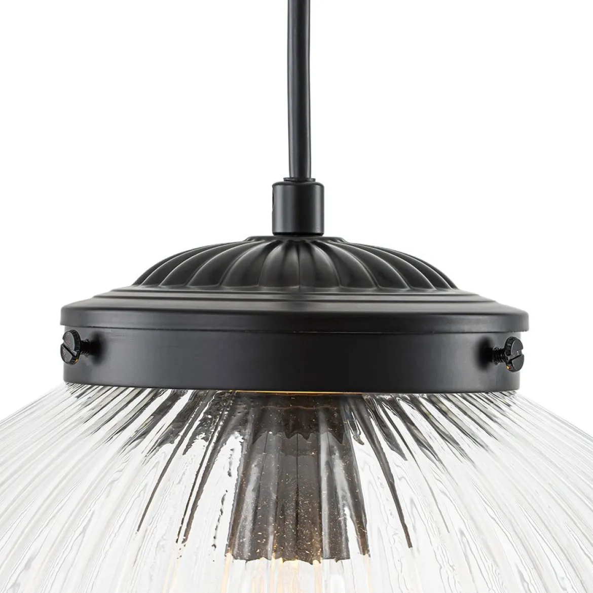 Mid-Century 1-Light Clear Ribbed Glass Globe Pendant