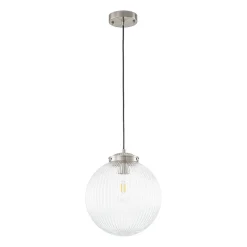 Mid-Century 1-Light Clear Ribbed Glass Globe Pendant