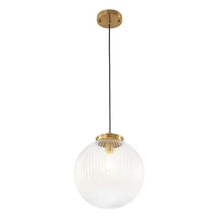 Mid-Century 1-Light Clear Ribbed Glass Globe Pendant