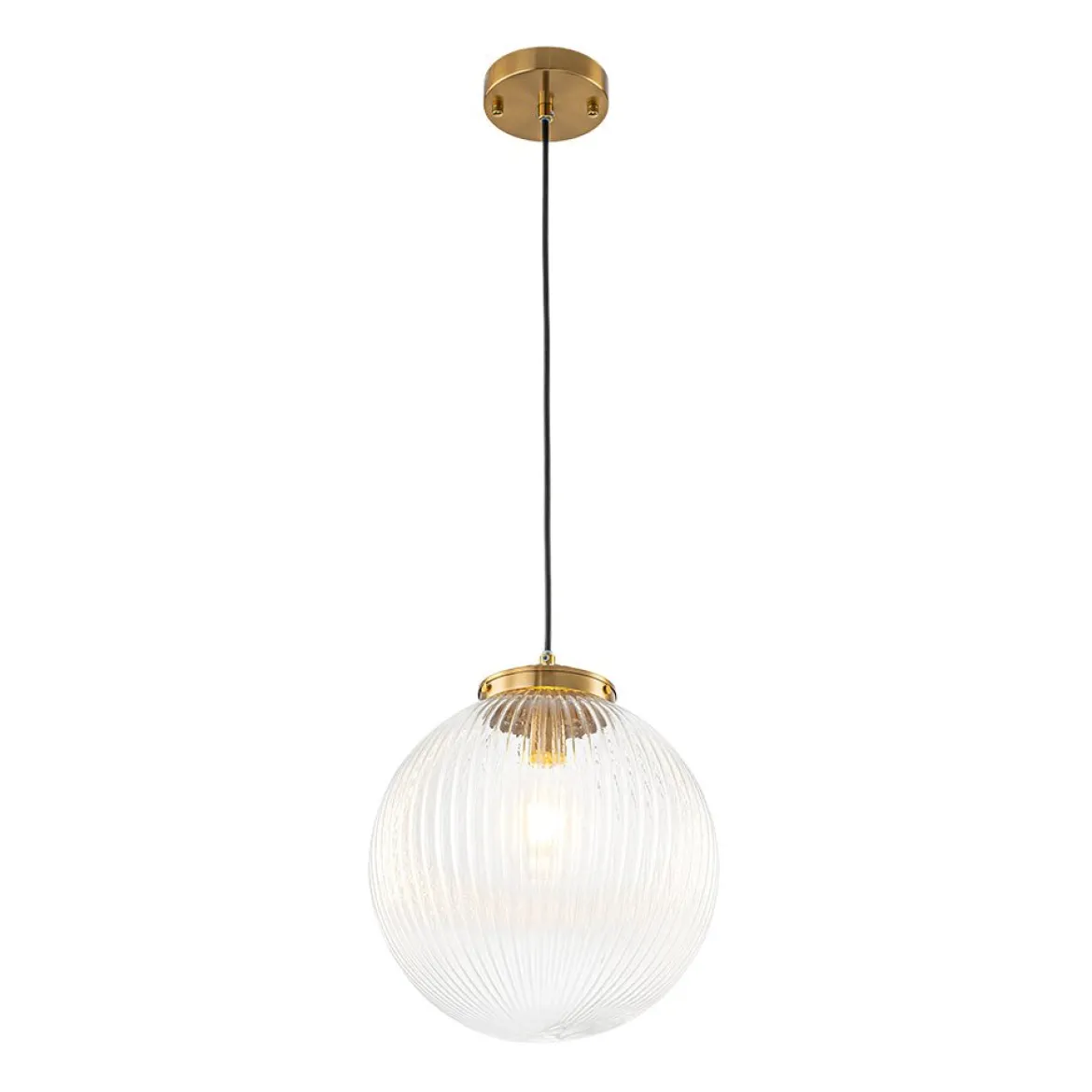 Mid-Century 1-Light Clear Ribbed Glass Globe Pendant