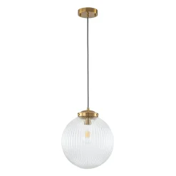 Mid-Century 1-Light Clear Ribbed Glass Globe Pendant