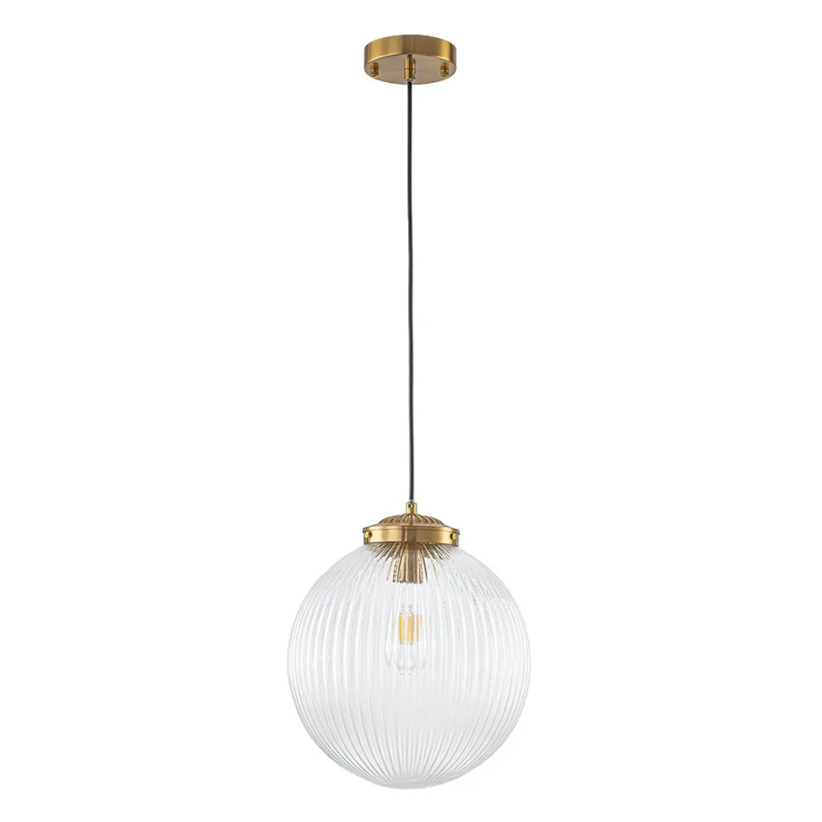 Mid-Century 1-Light Clear Ribbed Glass Globe Pendant