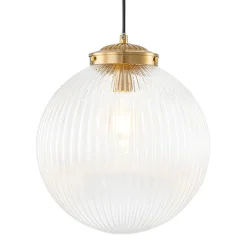 Mid-Century 1-Light Clear Ribbed Glass Globe Pendant