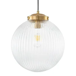 Mid-Century 1-Light Clear Ribbed Glass Globe Pendant