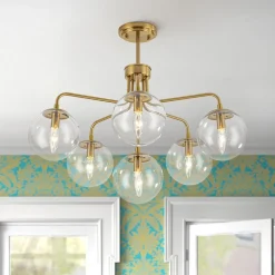 Mid-Century 6-Light Glass Bubble Sputnik Semi Flush Chandelier