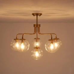 Mid-Century 6-Light Glass Bubble Sputnik Semi Flush Chandelier