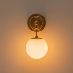 Mid-Century 1-Light Opal Glass Globe Armed Vanity Wall Sconce