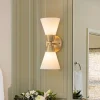 Mid-Century 2-Light Up Down Opal Glass Cone Wall Sconce