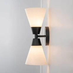 Mid-Century 2-Light Up Down Opal Glass Cone Wall Sconce