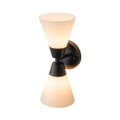 Mid-Century 2-Light Up Down Opal Glass Cone Wall Sconce