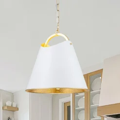 Mid-Century 1-Light White Gold Metal Conical Pendant Light