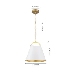 Mid-Century 1-Light White Gold Metal Conical Pendant Light