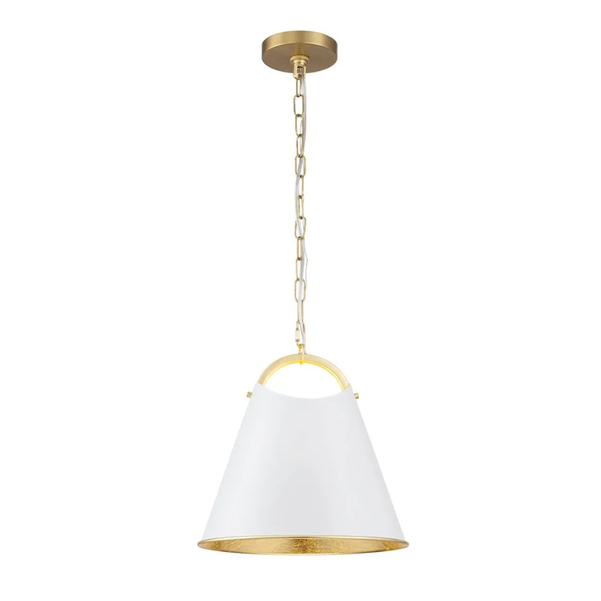 Mid-Century 1-Light White Gold Metal Conical Pendant Light
