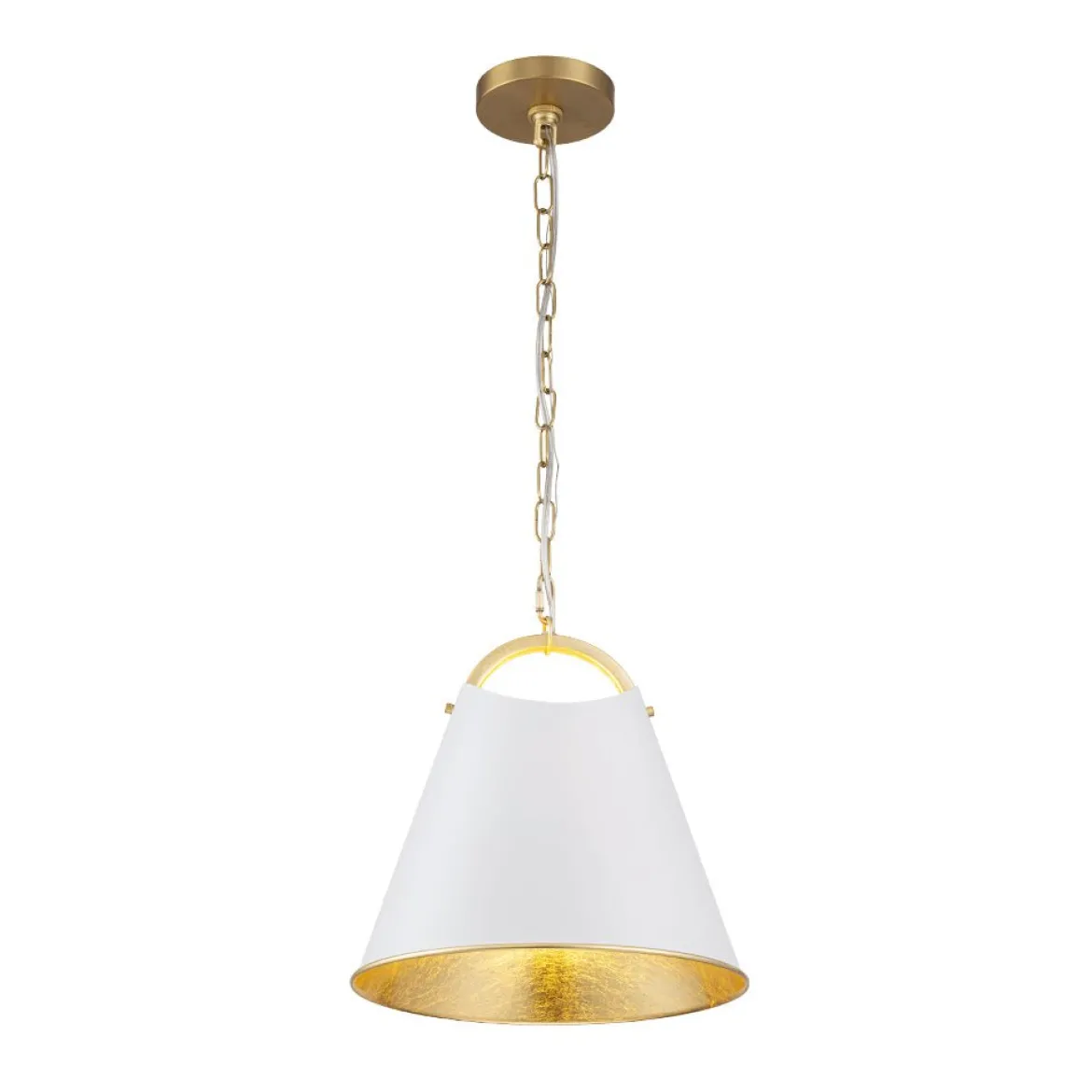 Mid-Century 1-Light White Gold Metal Conical Pendant Light