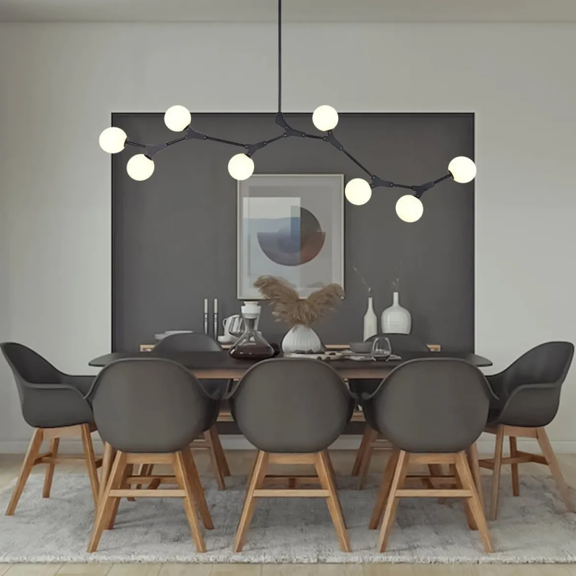 Mid-century Linear Island Branching Bubble Chandelier