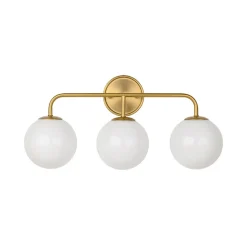 Mid-century Shine Opal Glass Globe Brass Vanity Light