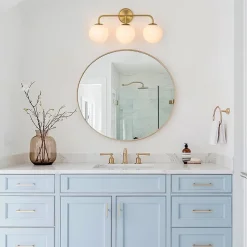 Mid-century Shine Opal Glass Globe Brass Vanity Light