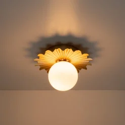 Mid-Century Sunburst 1-Light Opal Glass Globe Ceiling Light
