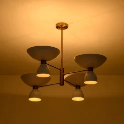 Mid-Century White Brass 8-Light UP and Down Chandelier