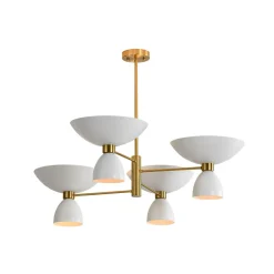 Mid-Century White Brass 8-Light UP and Down Chandelier