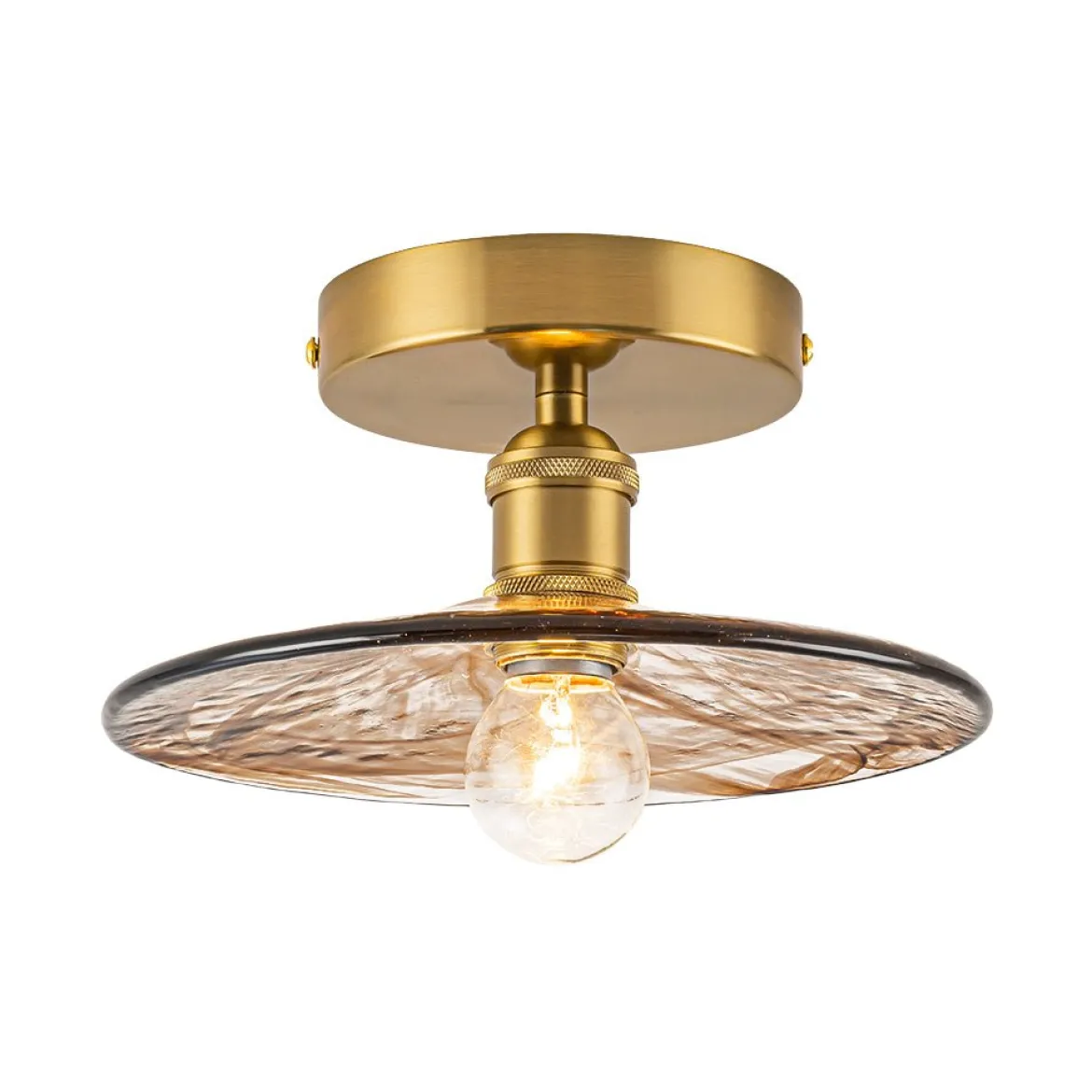 Mini 1-Light Amber Swirl Glass Shade Semi Flush Mount